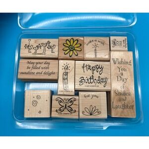 Vintage Stampin' Up! 11pc Rubber Stamp Lot - Birthday & Floral